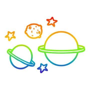 Rainbow gradient line drawing cartoon planets Illustrazione stock