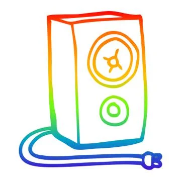 Rainbow gradient line drawing cartoon speaker Stock Illustration