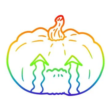 Rainbow gradient line drawing cartoon crying halloween pumpkin Illustrazione stock