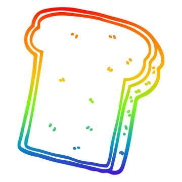 Rainbow gradient line drawing cartoon slice of bread Stock Illustration