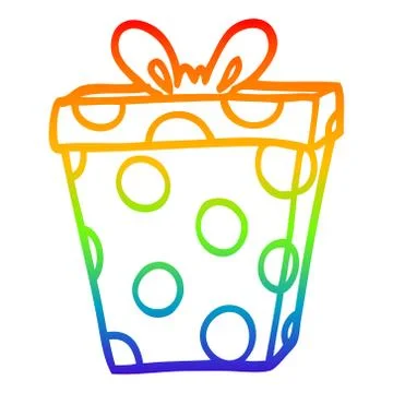 Rainbow gradient line drawing cartoon wrapped present Ilustración de archivo