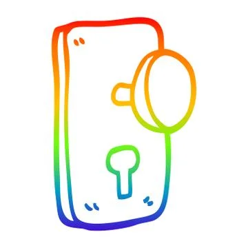 Rainbow gradient line drawing cartoon door handle Illustration