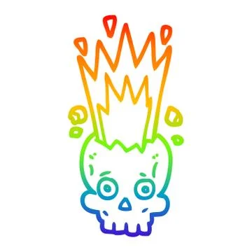 Rainbow gradient line drawing cartoon exploding skull Illustrazione stock