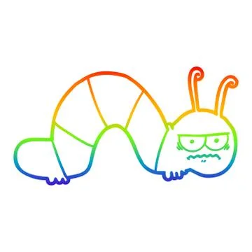 Rainbow gradient line drawing cartoon grumpy caterpillar Stock Illustration