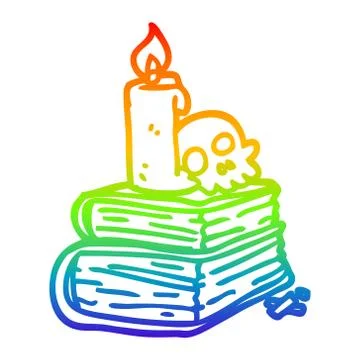 Rainbow gradient line drawing cartoon spooky old spell books Ilustração Stock