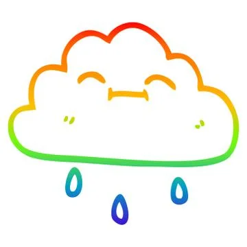 Rainbow gradient line drawing cartoon happy rain cloud Stock Illustration
