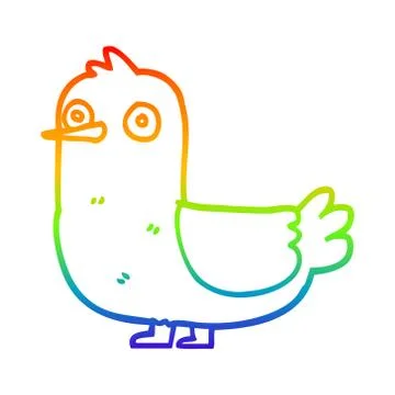 Rainbow gradient line drawing cartoon red bird Illustrazione stock