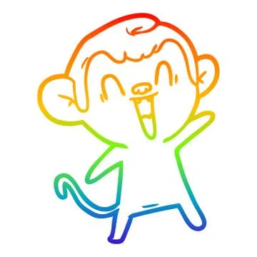 Rainbow gradient line drawing cartoon laughing monkey Stock Illustration