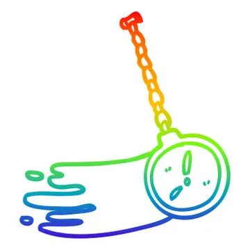 Rainbow gradient line drawing cartoon hypnotist watch Stock Illustration