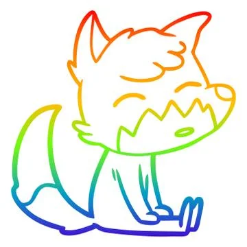 Rainbow gradient line drawing cartoon fox sitting Illustrazione stock
