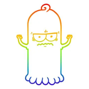Rainbow gradient line drawing cartoon ghost Ilustración de archivo