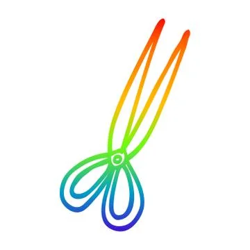 Rainbow gradient line drawing cartoon open scissors Stock Illustration