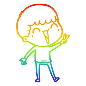Rainbow gradient line drawing cartoon happy man Stock Illustration