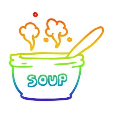 Rainbow gradient line drawing cartoon of hot soup Stock Illustration