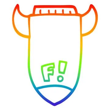 Rainbow gradient line drawing cartoon space rocket Stock Illustration