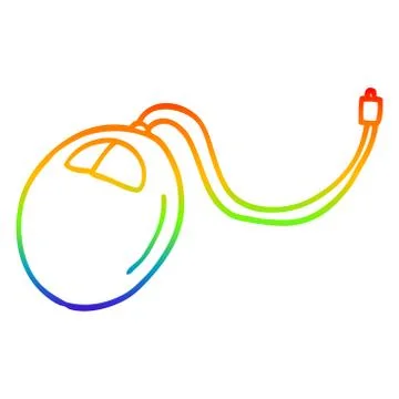 Rainbow gradient line drawing cartoon old computer mouse Stock Illustration