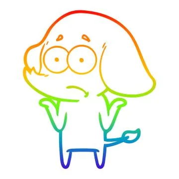 Rainbow gradient line drawing cartoon unsure elephant Stock Illustration
