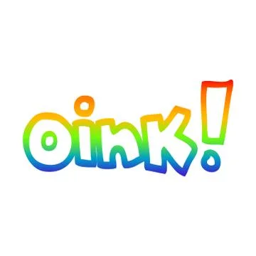 Rainbow gradient line drawing cartoon word oink Stock Illustration