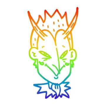 Rainbow gradient line drawing cartoon devil face Illustrazione stock