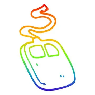 Rainbow gradient line drawing cartoon old computer mouse Illustrazione stock