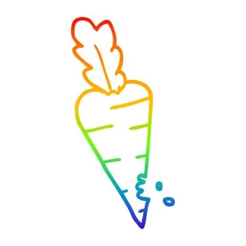 Rainbow gradient line drawing cartoon carrot with bite marks Stock Illustration