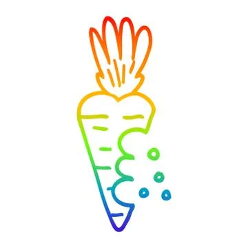 Rainbow gradient line drawing cartoon carrot with bite marks Stock Illustration