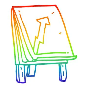 Rainbow gradient line drawing cartoon business chart with arrow Stock Illustration