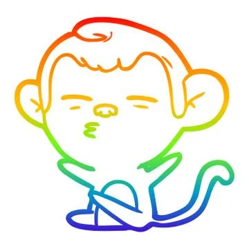 Rainbow gradient line drawing cartoon suspicious monkey Stock Illustration