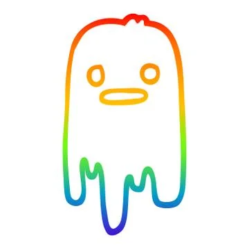 Rainbow gradient line drawing cartoon spooky ghost Ilustración de archivo