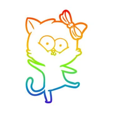Rainbow gradient line drawing cartoon cat Stock Illustration
