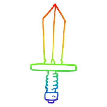 Rainbow gradient line drawing cartoon of an old bronze sword Illustrazione stock