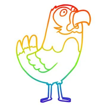 Rainbow gradient line drawing cartoon parrot Stock Illustration