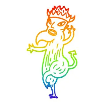 Rainbow gradient line drawing cartoon devil Illustrazione stock