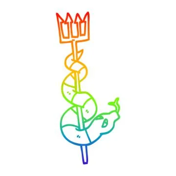 Rainbow gradient line drawing cartoon serpent on devils fork イラスト素材