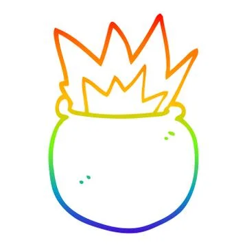 Rainbow gradient line drawing cartoon exploding cauldron Stock Illustration