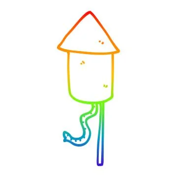 Rainbow gradient line drawing cartoon rocket Stock Illustration