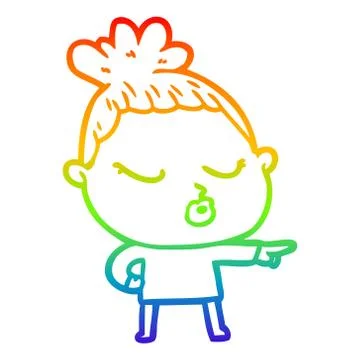 Rainbow gradient line drawing cartoon calm woman Ilustración de archivo