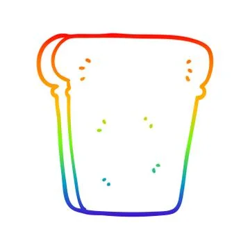 Rainbow gradient line drawing cartoon slice of bread Stock Illustration