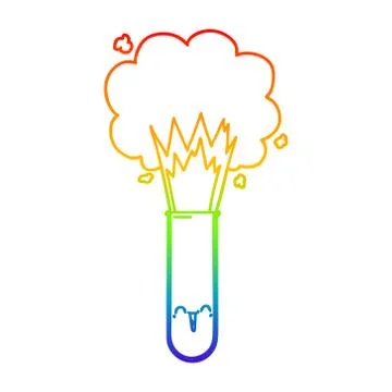 Rainbow gradient line drawing cartoon exploding chemicals in test tube 스톡 일러스트