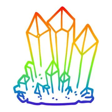 Rainbow gradient line drawing cartoon natural crystals Stock Illustration