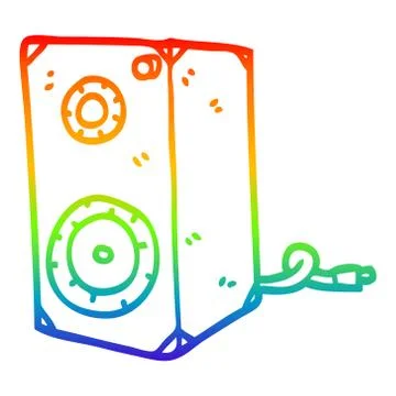 Rainbow gradient line drawing cartoon speaker box Stock Illustration