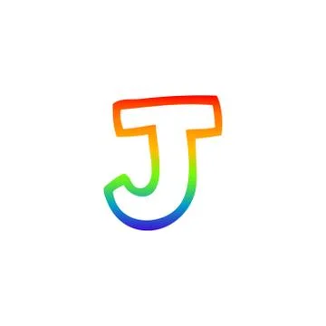 Rainbow gradient line drawing cartoon letter j Stock Illustration