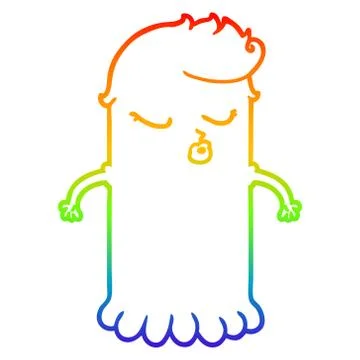 Rainbow gradient line drawing cartoon cute ghost Ilustración de archivo