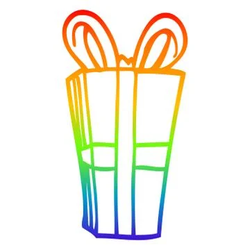 Rainbow gradient line drawing cartoon wrapped present Ilustración de archivo