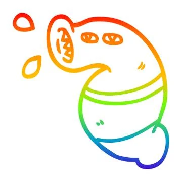 Rainbow gradient line drawing cartoon monster leech Stock Illustration