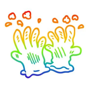 Rainbow gradient line drawing cartoon sterile gloves Stock Illustration