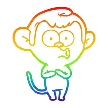 Rainbow gradient line drawing cartoon hooting monkey Stock Illustration