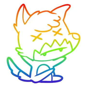 Rainbow gradient line drawing cartoon cross eyed fox Stock Illustration