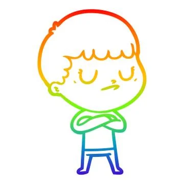 Rainbow gradient line drawing cartoon grumpy boy イラスト素材