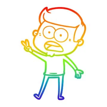 Rainbow gradient line drawing cartoon shocked man Stock Illustration